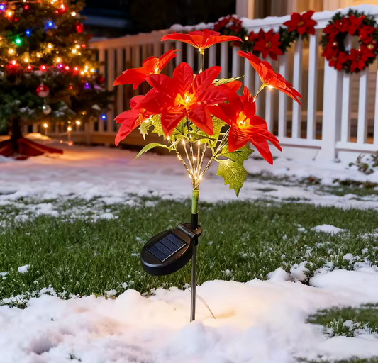 LED Solar Weihnachtsstern Blumenleuchte – Dekorative Solar Gartenleuchte für Außenbereich