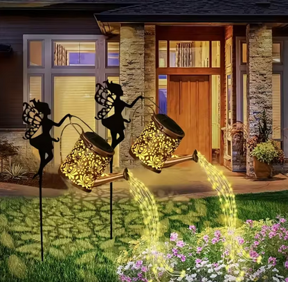 Solar Fee Gießkanne Licht – Vintage Metall Gartenleuchte mit LED Lichterkette, IP65