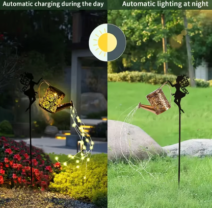 Solar Fee Gießkanne Licht – Vintage Metall Gartenleuchte mit LED Lichterkette, IP65