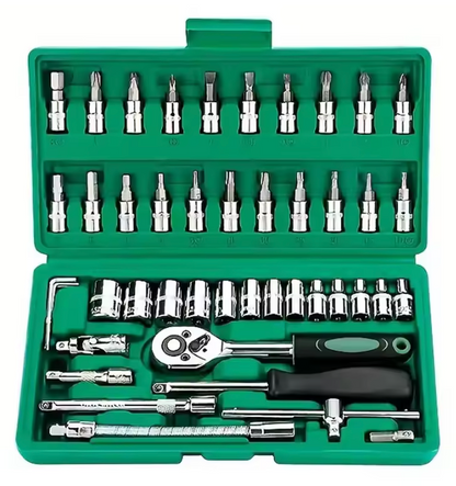 46-teiliges Ratschenschlüssel-Set 1/4 Zoll – Steckschlüsselsatz mit Bits & Verlängerungen für Auto & DIY