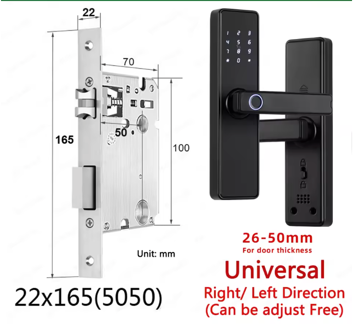 Biometric Fingerprint Door Lock - Electronic Smart Door Lock with App, Code, Card & Key