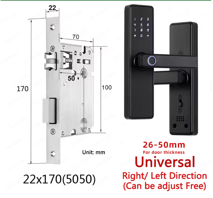 Biometric Fingerprint Door Lock - Electronic Smart Door Lock with App, Code, Card & Key