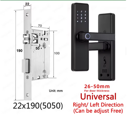 Biometric Fingerprint Door Lock - Electronic Smart Door Lock with App, Code, Card & Key