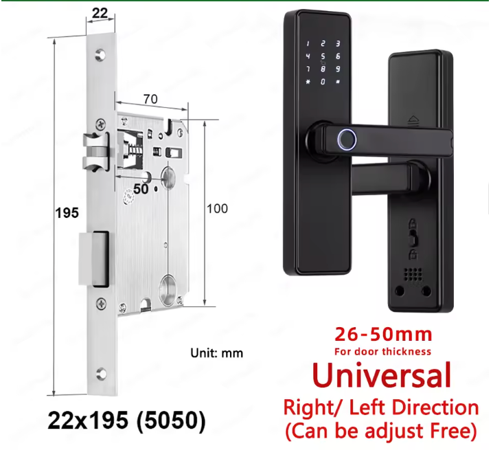 Biometric Fingerprint Door Lock - Electronic Smart Door Lock with App, Code, Card & Key