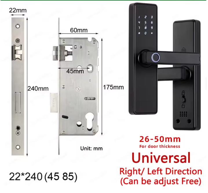 Biometric Fingerprint Door Lock - Electronic Smart Door Lock with App, Code, Card & Key