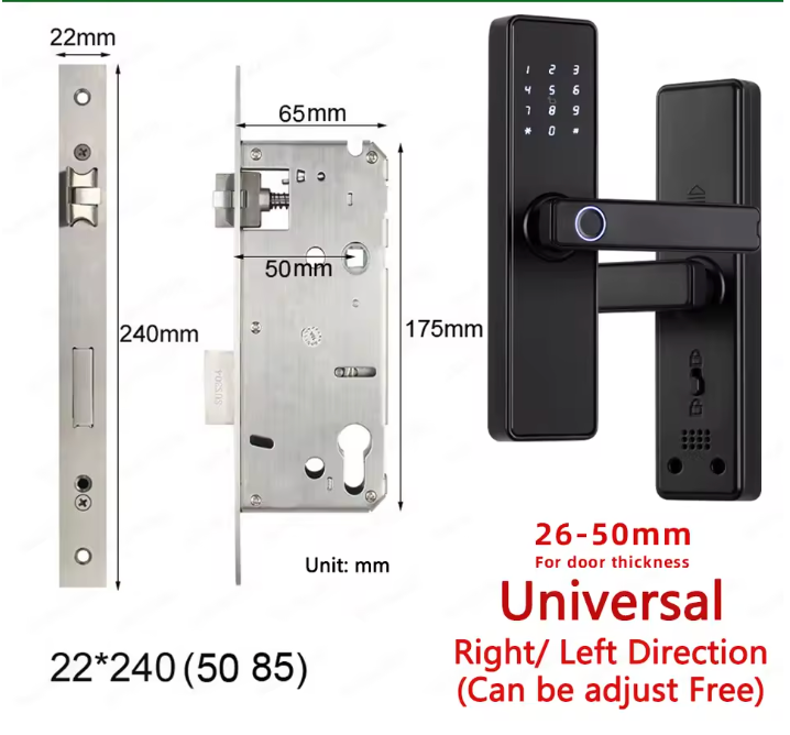 Biometric Fingerprint Door Lock - Electronic Smart Door Lock with App, Code, Card & Key
