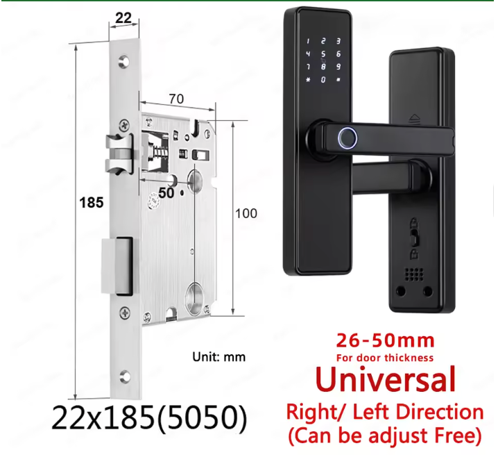 Biometric Fingerprint Door Lock - Electronic Smart Door Lock with App, Code, Card & Key
