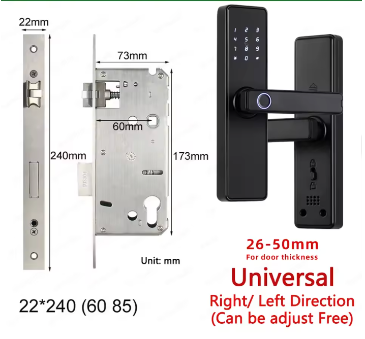 Biometric Fingerprint Door Lock - Electronic Smart Door Lock with App, Code, Card & Key
