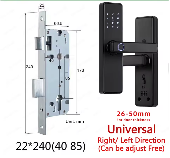 Biometric Fingerprint Door Lock - Electronic Smart Door Lock with App, Code, Card & Key
