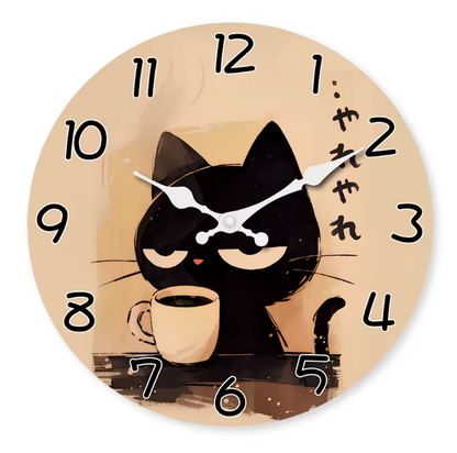 Retro Holz Wanduhr Schwarze Katze – Stille Quarzuhr für Wohnzimmer, Küche & Schlafzimmer