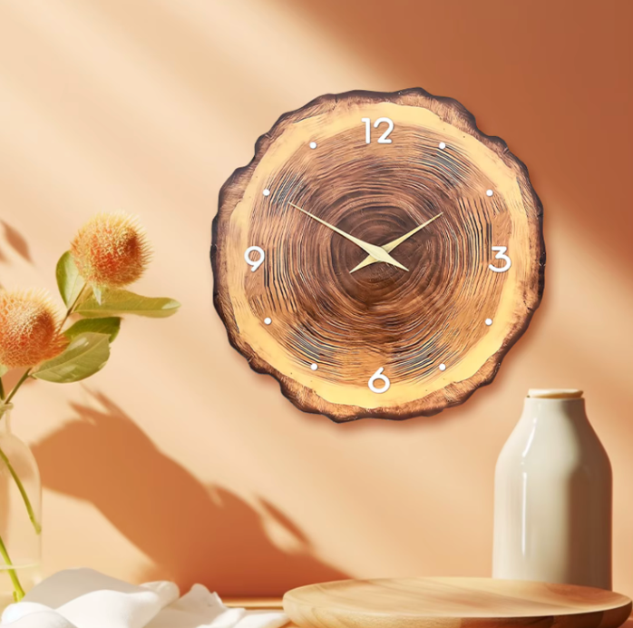 Holzring Wanduhr aus Bambus & Holz – Geräuschlose Wanduhr mit natürlicher Holzstruktur