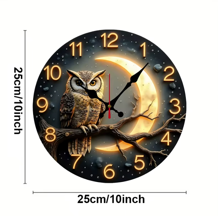 Runde Eulen Wanduhr „Moonlight Night“ – Geräuschlose Quarzuhr für Wohnzimmer & Schlafzimmer