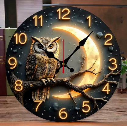 Runde Eulen Wanduhr „Moonlight Night“ – Geräuschlose Quarzuhr für Wohnzimmer & Schlafzimmer