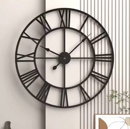 Grosse 3D Metall Wanduhr mit römischen Ziffern – Geräuschlose Quarzuhr im Retro-Design (40 cm)