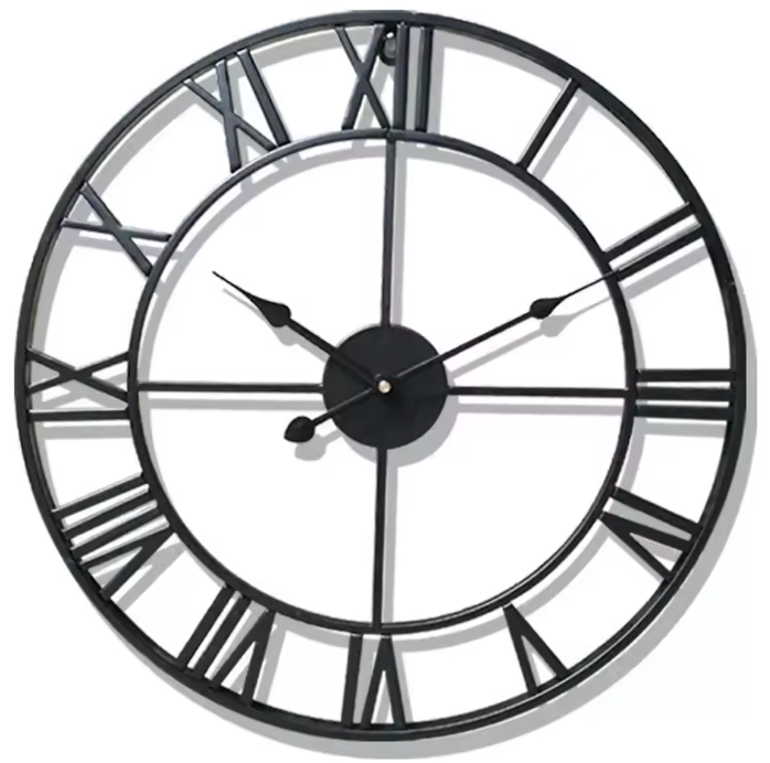 Grosse 3D Metall Wanduhr mit römischen Ziffern – Geräuschlose Quarzuhr im Retro-Design (40 cm)