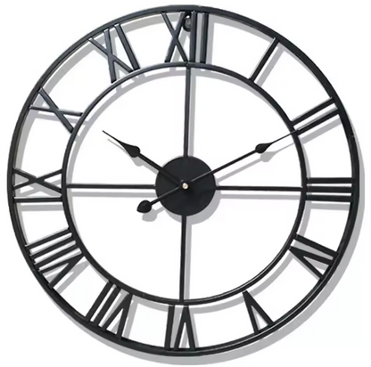 Grosse 3D Metall Wanduhr mit römischen Ziffern – Geräuschlose Quarzuhr im Retro-Design (40 cm)