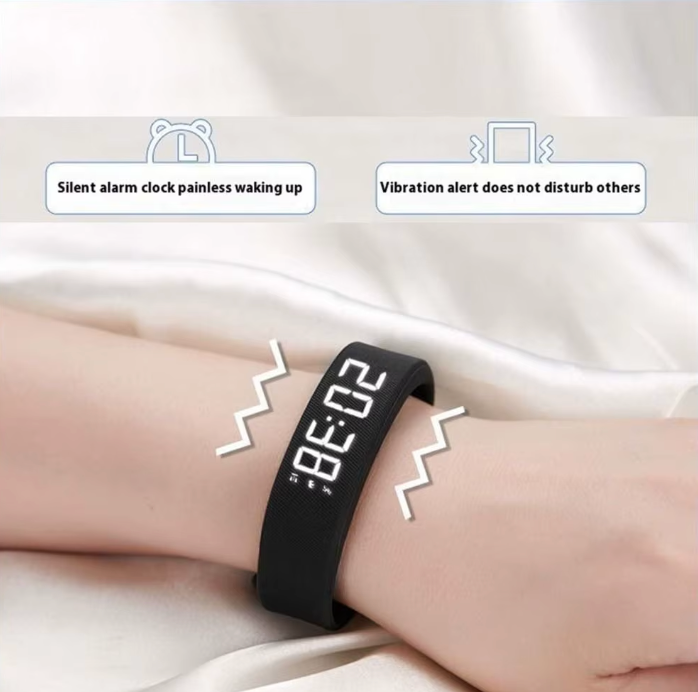 Vibrations-Wecker Armband mit Schrittzähler – LED-Digitalwecker mit stillem Alarm, wasserdicht