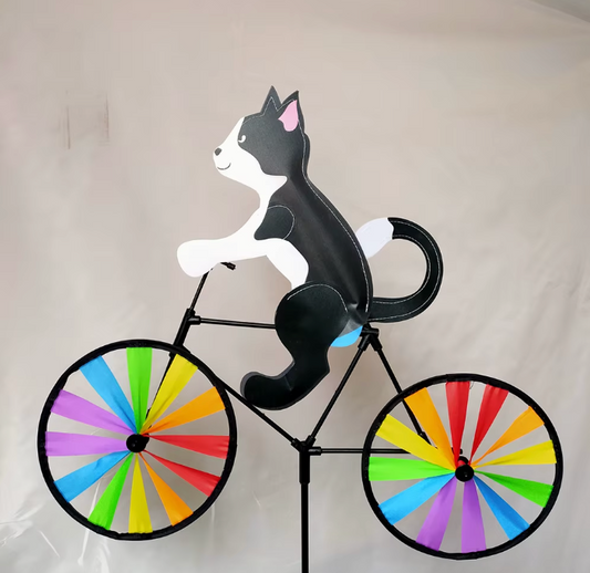 Tier Fahrrad Windrad Gartenfigur – 3D Cartoon Windmühle aus Harz & Metall für Garten und Hof