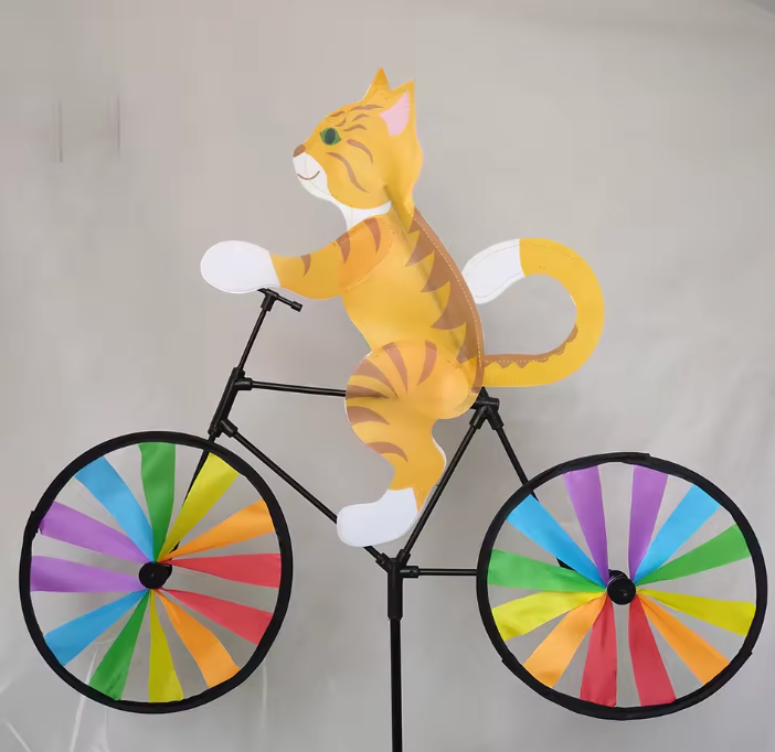 Tier Fahrrad Windrad Gartenfigur – 3D Cartoon Windmühle aus Harz & Metall für Garten und Hof