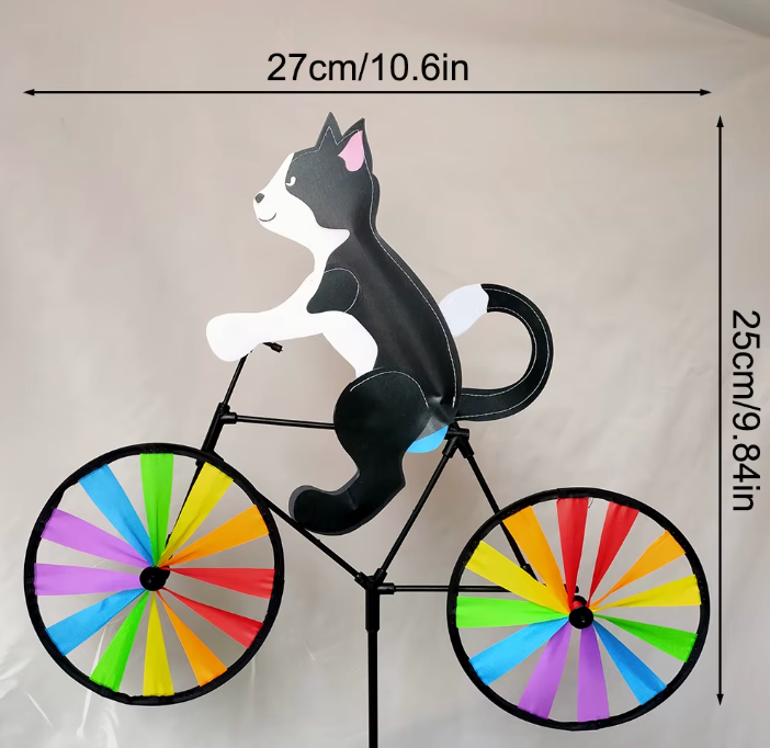 Tier Fahrrad Windrad Gartenfigur – 3D Cartoon Windmühle aus Harz & Metall für Garten und Hof