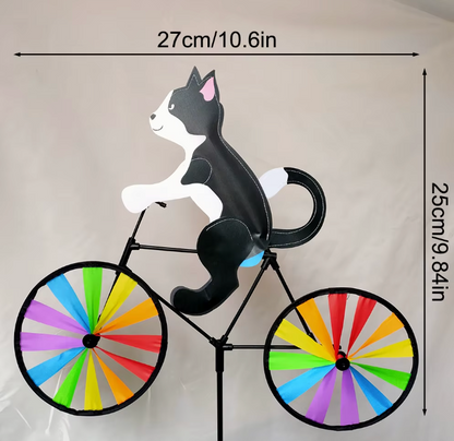 Tier Fahrrad Windrad Gartenfigur – 3D Cartoon Windmühle aus Harz & Metall für Garten und Hof