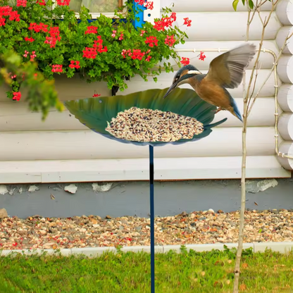 Vogelbad & Vogelfutterstation aus Metall – Blattform mit abnehmbarer Stange für Garten & Hof