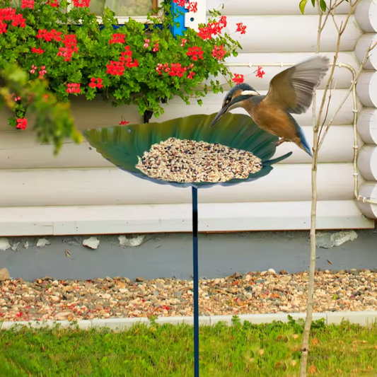 Vogelbad & Vogelfutterstation aus Metall – Blattform mit abnehmbarer Stange für Garten & Hof