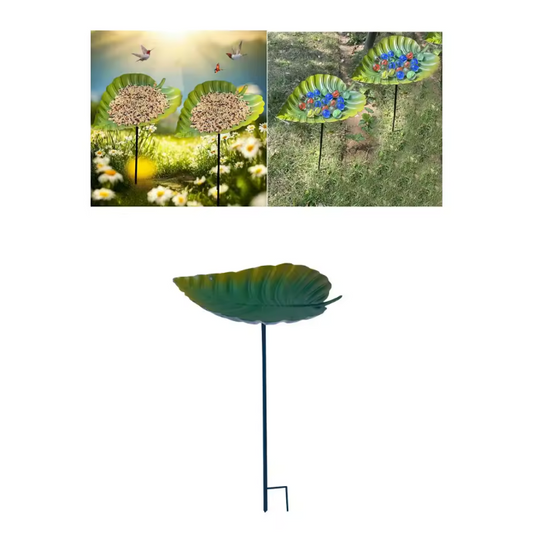 Vogelbad & Vogelfutterstation aus Metall – Blattform mit abnehmbarer Stange für Garten & Hof