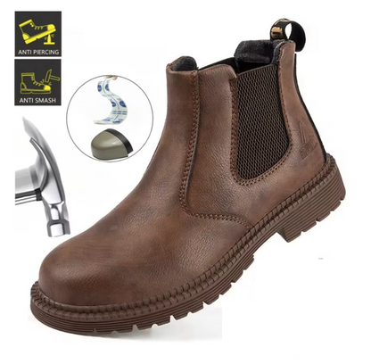 Wasserdichte Sicherheits-Arbeits Stiefel mit Stahlkappe – Robuste Leder-Arbeitsschuhe für Bau & Handwerk Braun