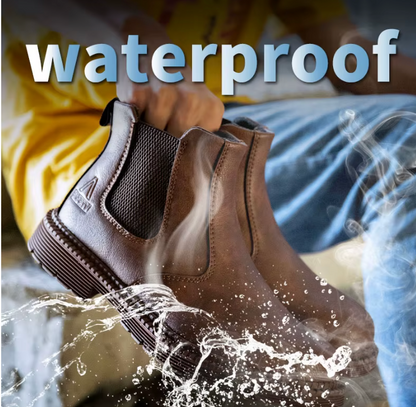 Wasserdichte Sicherheits-Arbeits Stiefel mit Stahlkappe – Robuste Leder-Arbeitsschuhe für Bau & Handwerk Braun