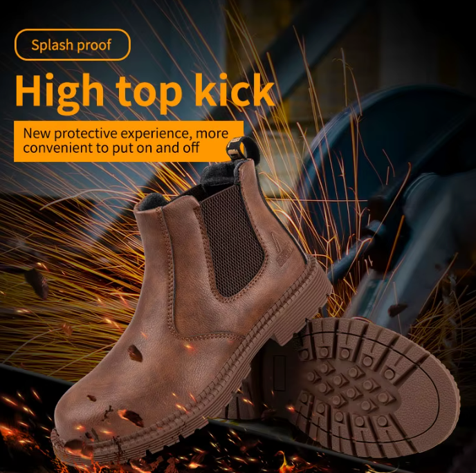 Wasserdichte Sicherheits-Arbeits Stiefel mit Stahlkappe – Robuste Leder-Arbeitsschuhe für Bau & Handwerk Braun