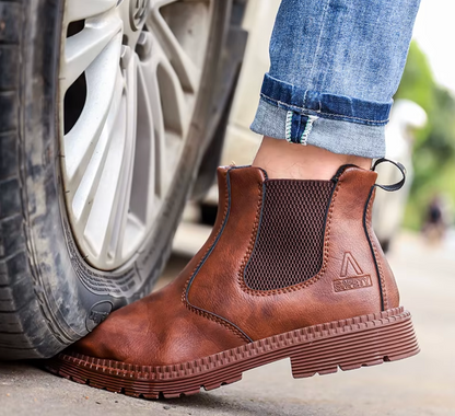 Wasserdichte Sicherheits-Arbeits Stiefel mit Stahlkappe – Robuste Leder-Arbeitsschuhe für Bau & Handwerk Braun