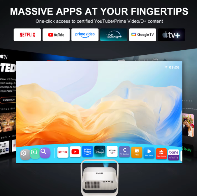 Beamigo Smart Android Projektor P40 – Native 1080P, Autofokus, 360° Standfuß, WiFi 6 & Bluetooth 5.4