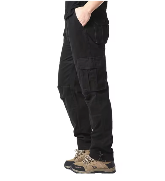 Men's cargo trousers made of cotton - loose outdoor jogging and work trousers with elastic waistband and large pockets