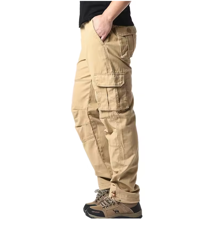 Men's cargo trousers made of cotton - loose outdoor jogging and work trousers with elastic waistband and large pockets