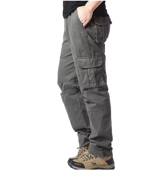 Men's cargo trousers made of cotton - loose outdoor jogging and work trousers with elastic waistband and large pockets