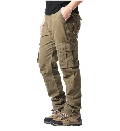 Men's cargo trousers made of cotton - loose outdoor jogging and work trousers with elastic waistband and large pockets