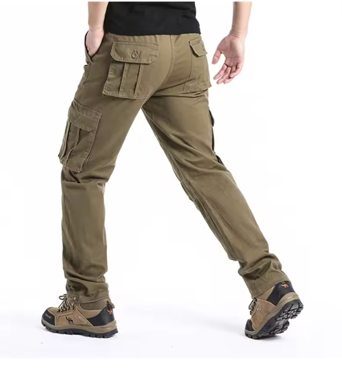 Men's cargo trousers made of cotton - loose outdoor jogging and work trousers with elastic waistband and large pockets