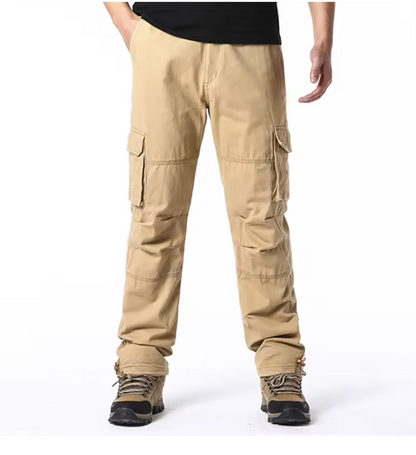 Men's cargo trousers made of cotton - loose outdoor jogging and work trousers with elastic waistband and large pockets