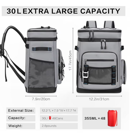 30L Cooler Backpack Waterproof & Insulated - Leakproof Backpack for Camping, Beach & Outdoors