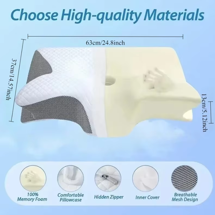 Ergonomic neck pillow - contoured sleeping pillow for back and side sleepers