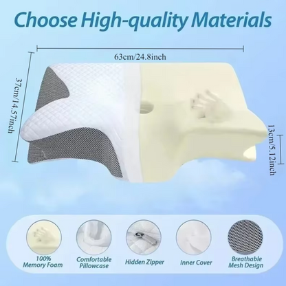 Ergonomic neck pillow - contoured sleeping pillow for back and side sleepers