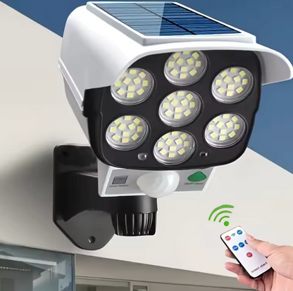 Solar-Sicherheitsflutlicht mit Bewegungsmelder, | 2000 Lumen, 77 LEDs | 3 Beleuchtungsmodi & Fernbedienung | Außenwandleuchte