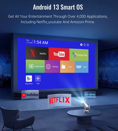 CINEPOD One – Smarter 1080p Akku-Beamer mit Android 13 & 270° Schwenkkopf