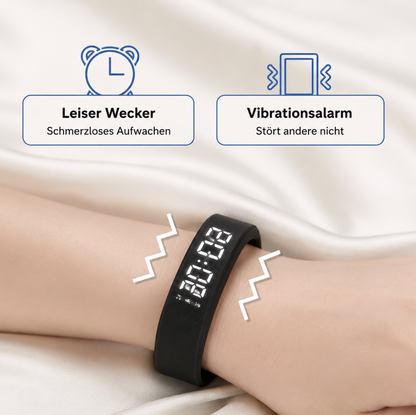 Vibrations-Wecker Armband mit Schrittzähler – LED-Digitalwecker mit stillem Alarm, wasserdicht