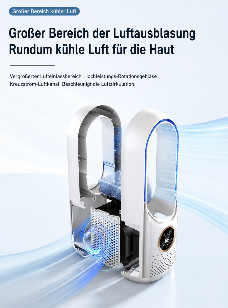 Tragbare USB Klimaanlage, | Tischventilator mit Befeuchter | 6 Geschwindigkeitsstufen & Timer | Klimaventilator für Büro & Zuhause