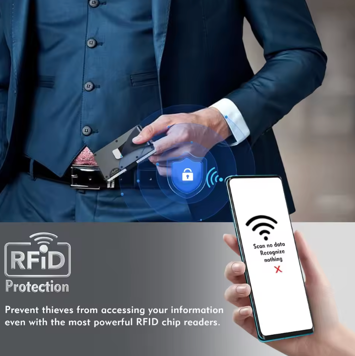 Slim RFID Portemonnaie für Damen und Herren aus Aluminium und Nylon mit Geldclip