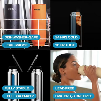 Isolierte Sport-Trinkflasche aus Edelstahl mit magnetischer Handyhalterung