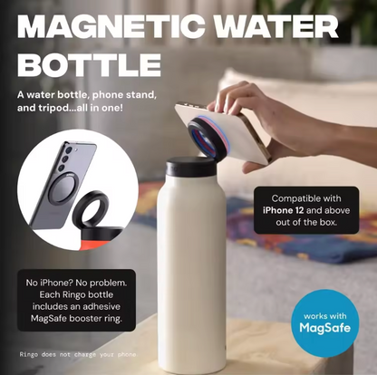 Isolierte Sport-Trinkflasche aus Edelstahl mit magnetischer Handyhalterung