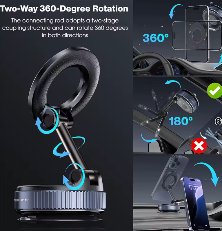 Magnetische Handyhalterung fürs Auto mit Saugnapf – faltbar und 360° drehbar